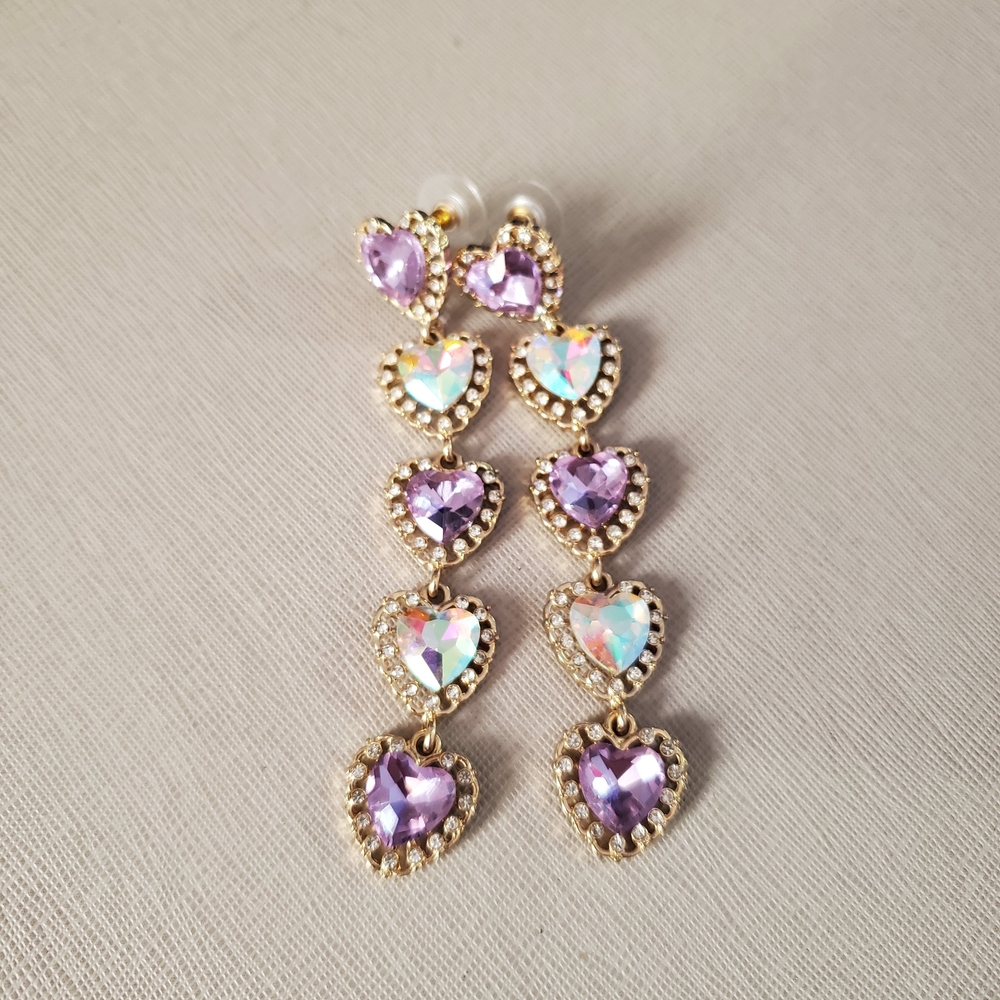 Betsy Johnson. Gold and Purple Heart Drop Earrings